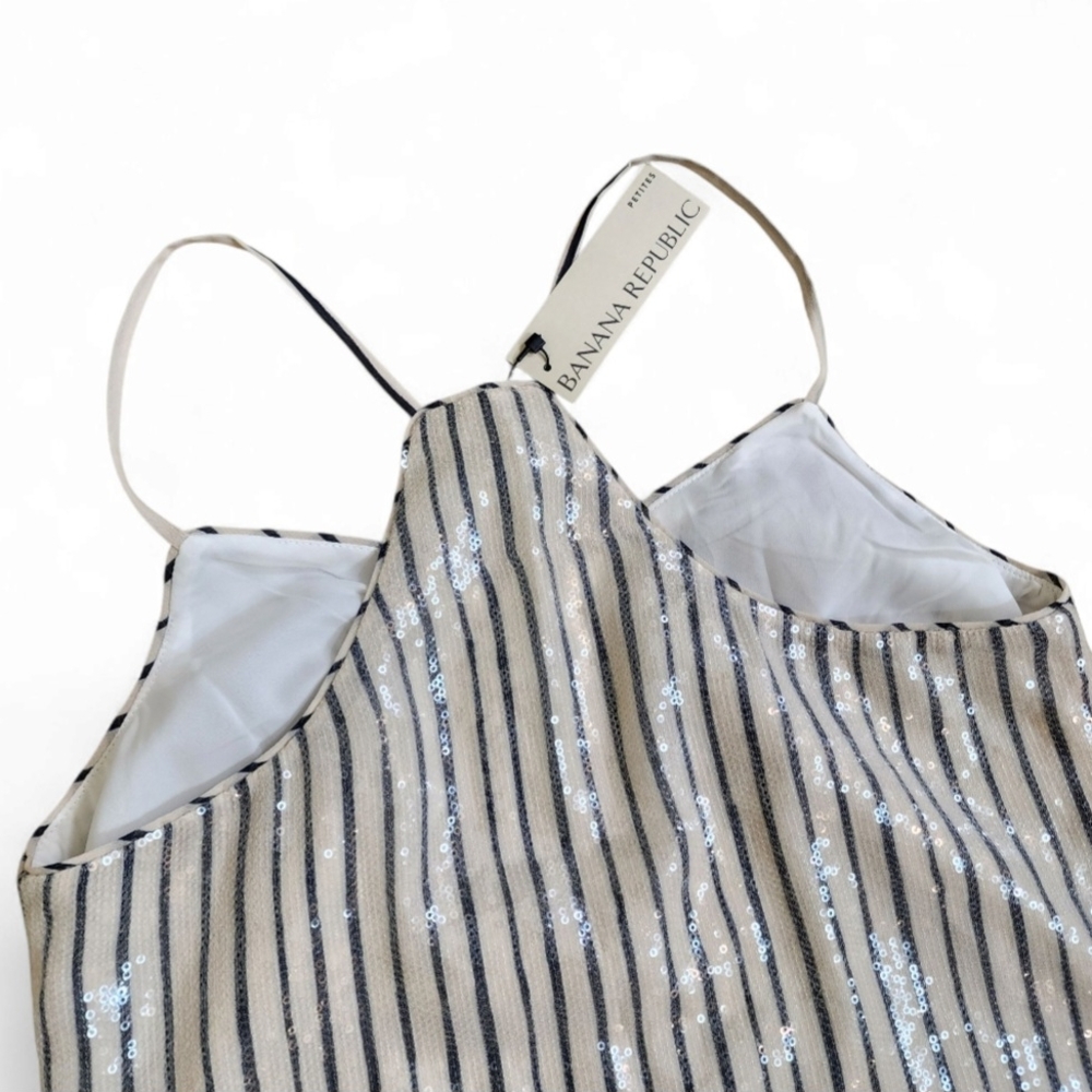 Banana Republic Sleeveless Top Size XS Holiday Neutral Sequin Stripe Party - Picture 6 of 6